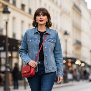 Alia Petite Denim Jacket Size 12P Blue Stretch Western Country Cottage